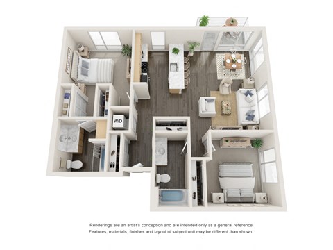 Floor plan for 2 beds, 2 baths, 1220 sqft